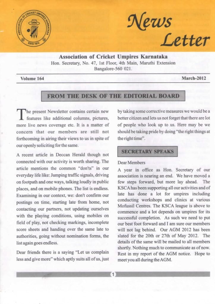 News Letter - March 2012
