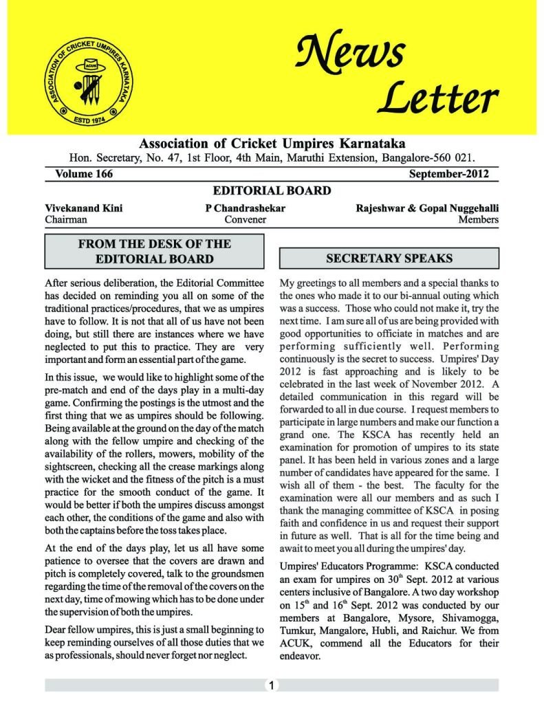 News Letter - Sep 2012
