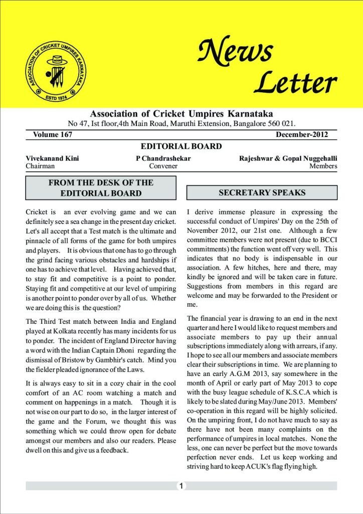 News Letter - December 2012