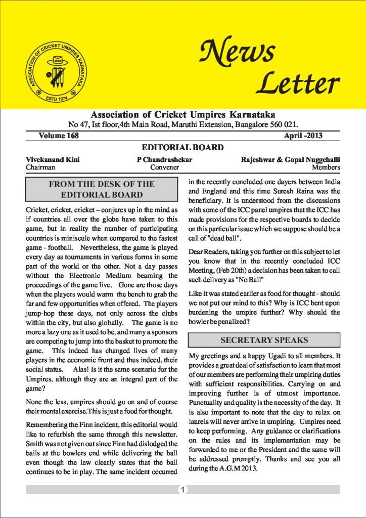 News Letter - April 2013